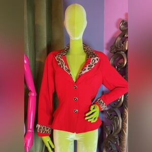 Red Leopard Trim Women's Jacket